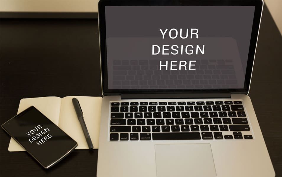 Smartphone with Macbook Mockup