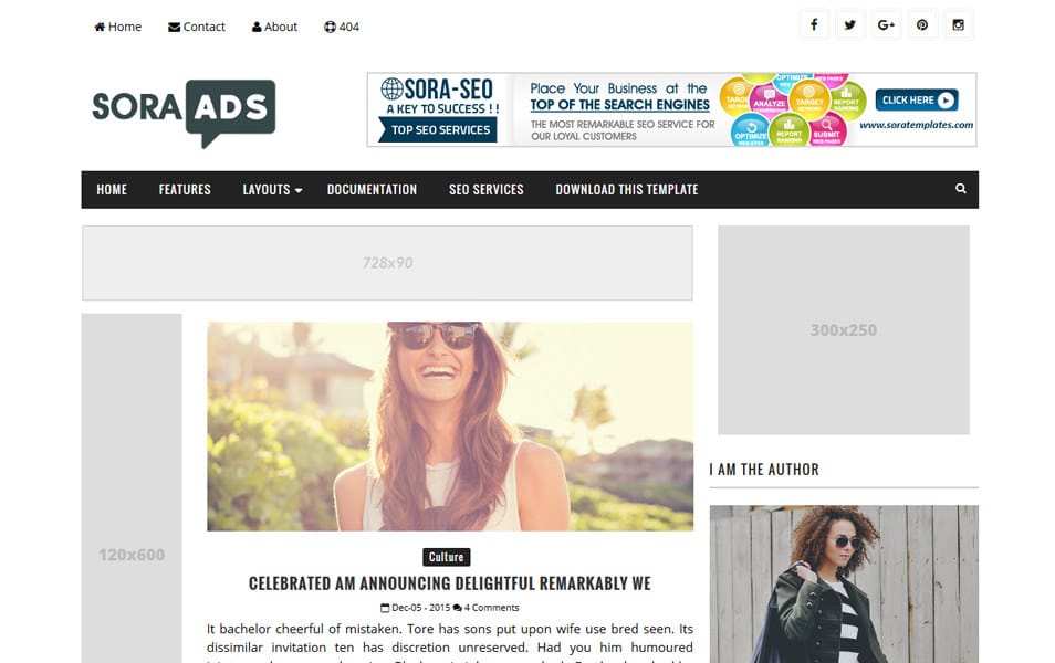 Sora Ads Responsive Blogger Template