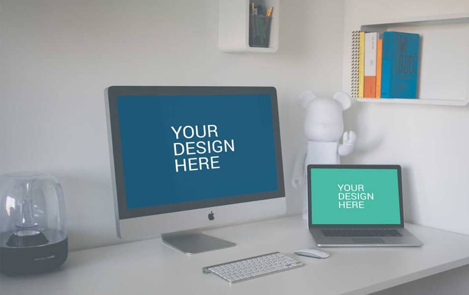 iMac with Macbook Mockup