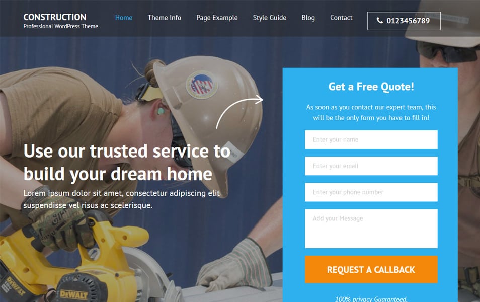 Construction Landing Page Responsive WordPress Theme