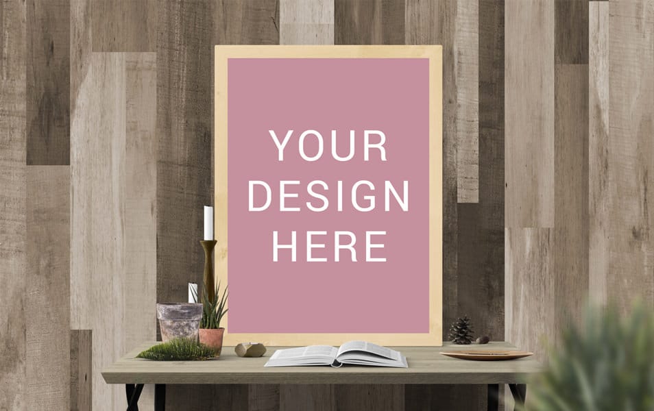 Frame Poster On Desk Mockup