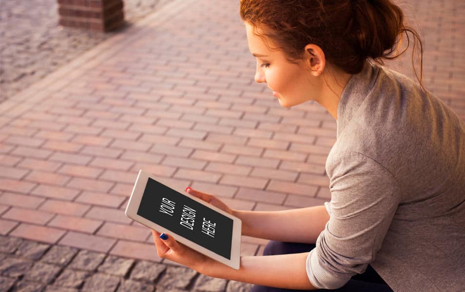 Lady Using ipad Mockup