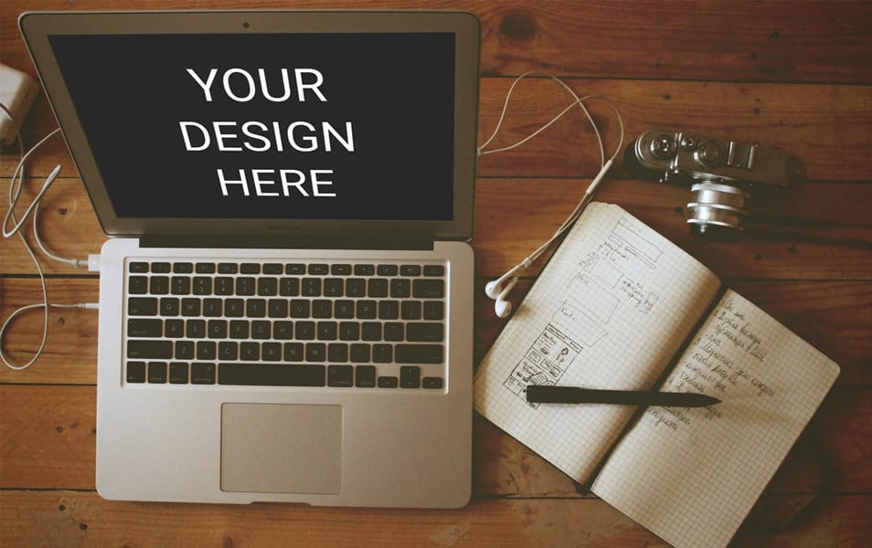 Macbook At Workstation Mockup