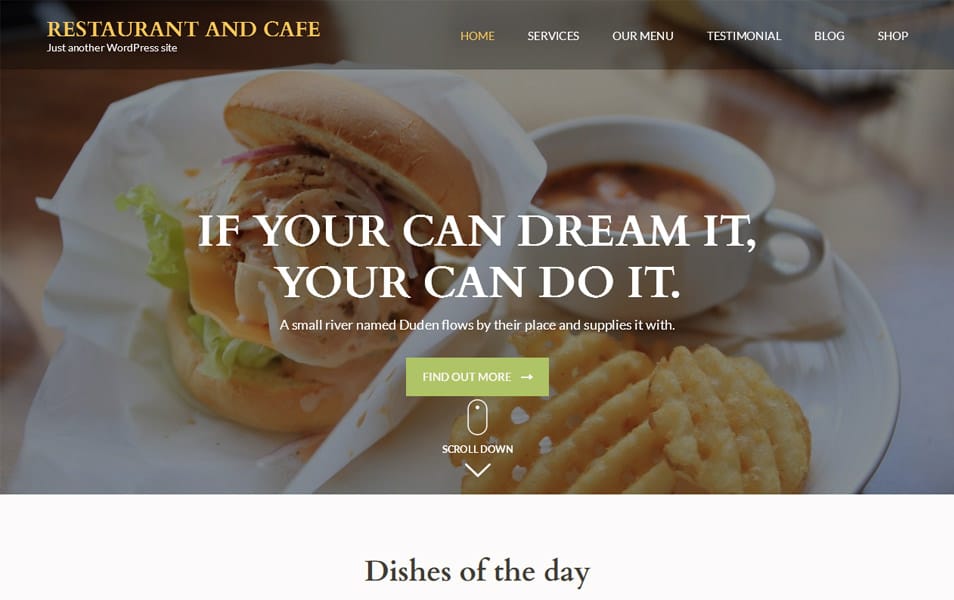 Restaurant and Cafe Responsive WordPress Theme
