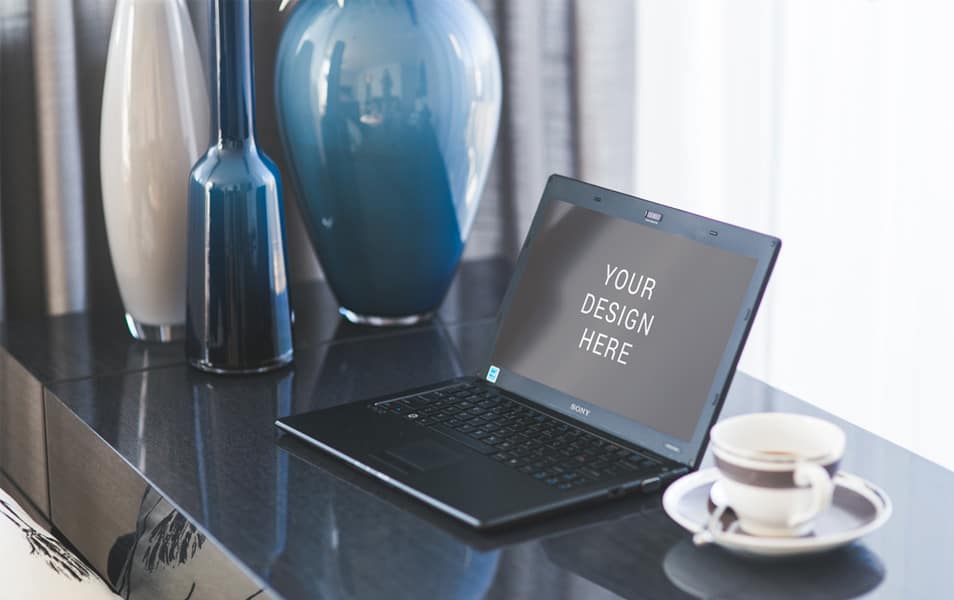 Sony Laptop on desk Mockup