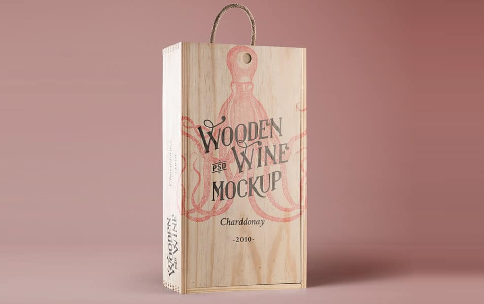 Psd Wine Wood Box Mockup Vol3