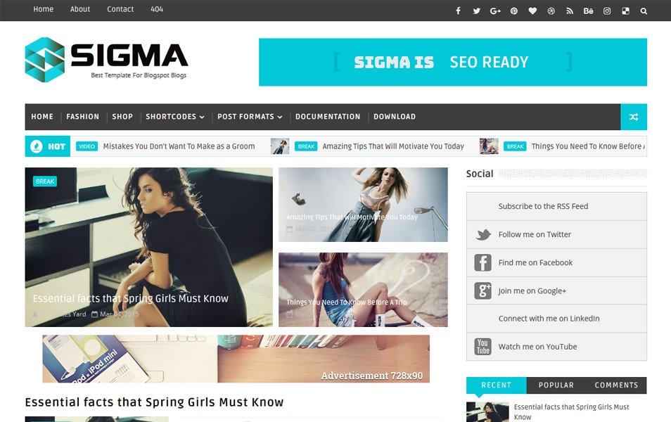 Sigma Blog/Magazine Blogger Template