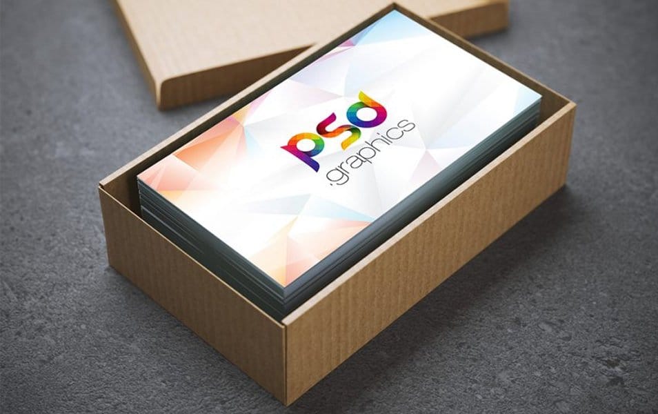 Business Card in Cardboard Box Mockup Free PSD