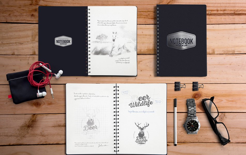 Free Notebook Mockup With Movable Elements