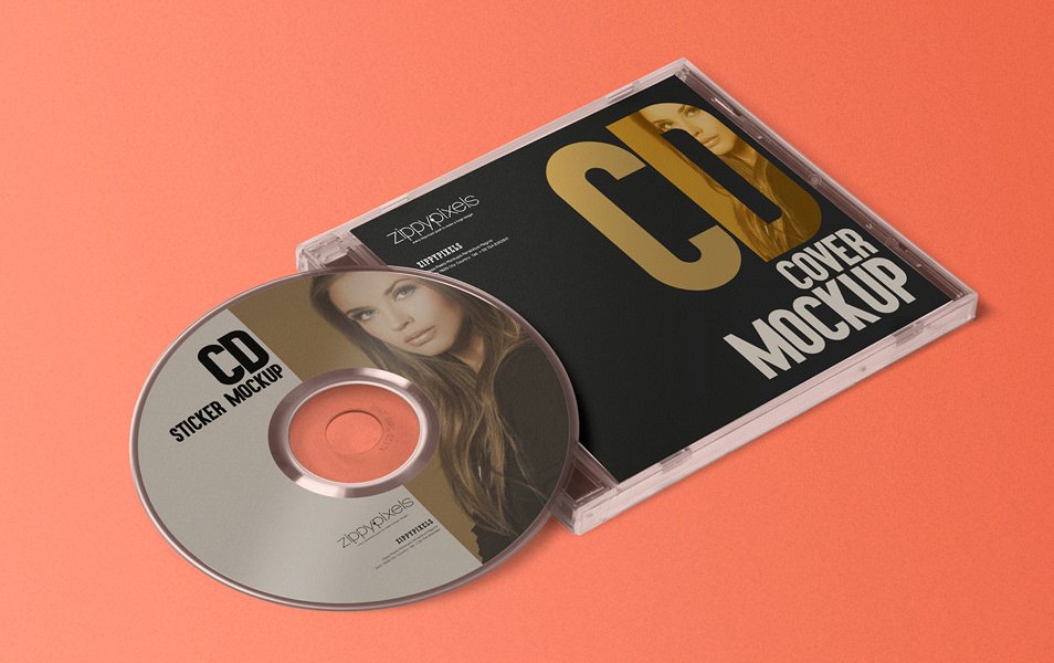 Free Stylish CD Jewel Case & Label Sticker Mockup