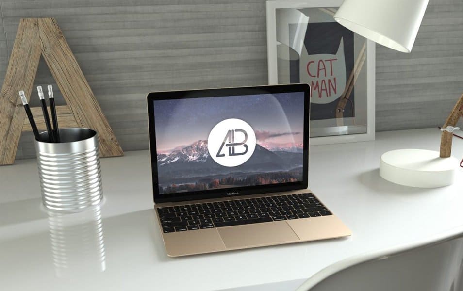 Realistic Gold 12-Inch Macbook Mockup