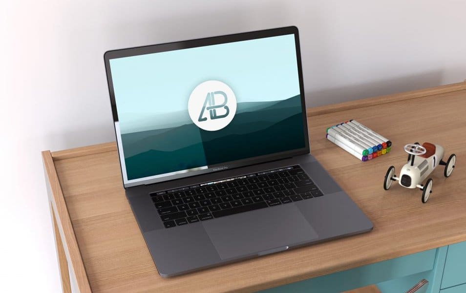 Realistic Space Grey Macbook Pro with Touch Bar Mockup Vol.3