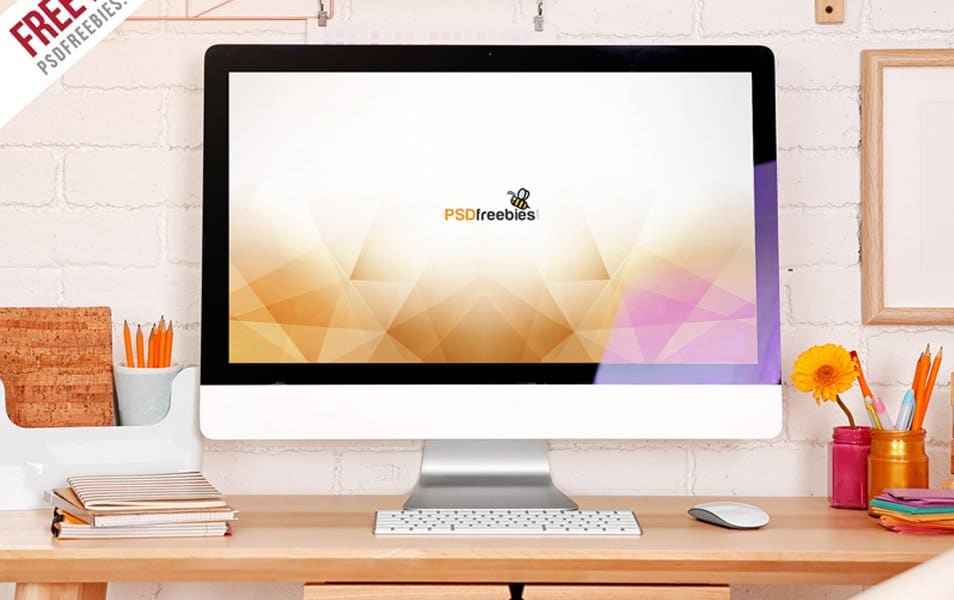 iMac Desktop Workspace Mockup Free PSD